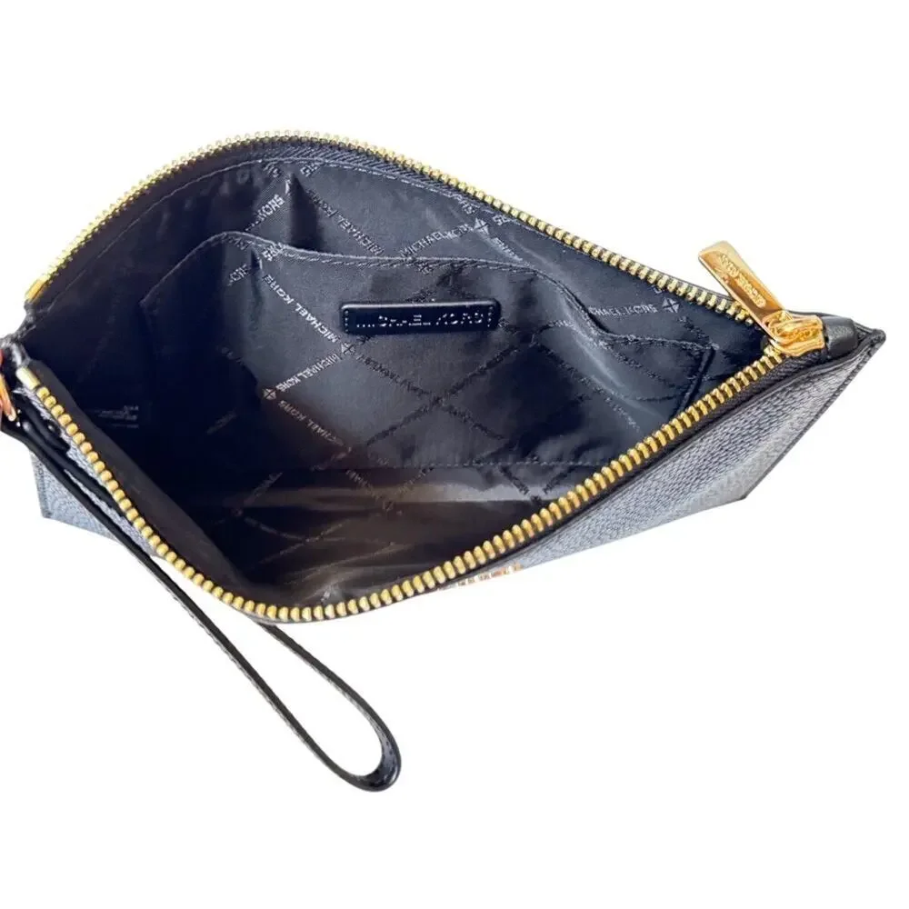 MICHAEL KORS Jet Set Large Leather Clutch Wristlet in Black New w/ Tag MSRP $258